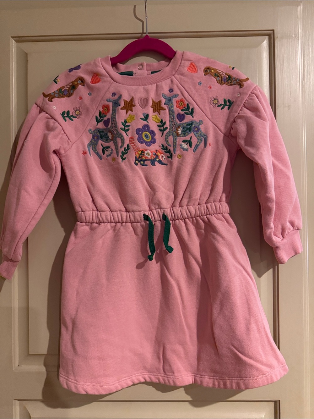 Mini Boden Pink Embroidered Sweatshirt Dress